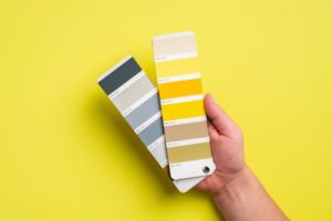 yellow and gray color swatches for interior paint