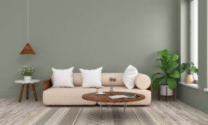 green living room showing design trends before choosing interior paint