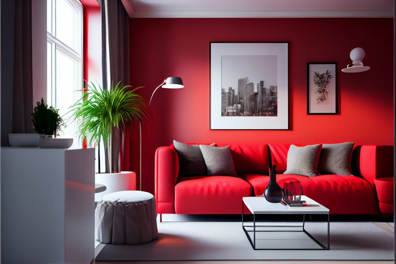red modern interior home 