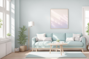 an interior room that’s been painted pale blue